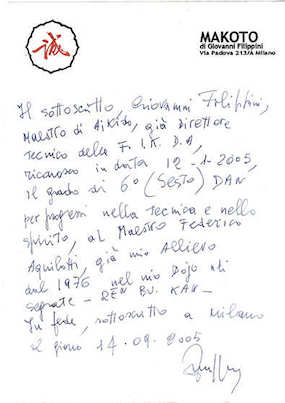 Lettera autografa del Maestro Giovanni Filippini